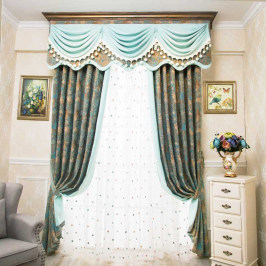 雪尼尔窗帘定制抽象花纹蓝色纯客厅窗幔卧室飘窗现代简约北欧英伦
