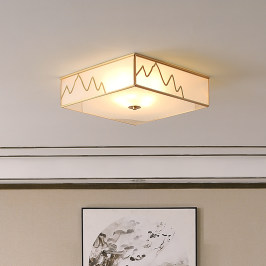 希尔顿全铜新中式吸顶灯客厅灯正方形卧室中国风复古灯具现代简约
